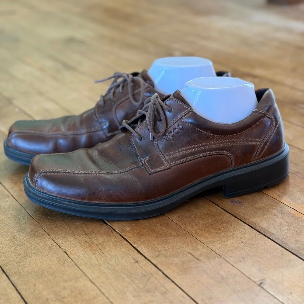 ECCO Men's Sz 44‎ (10-10.5) Helsinki Bike Toe Oxford Lace Up Derby Shoe Brown